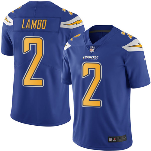 Men's Elite Josh Lambo Nike Jersey Electric Blue - #2 Rush NFL Los Angeles Chargers